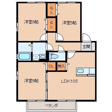 拡大写真：シェルノーブルＡ 2階202の間取り