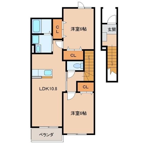 拡大写真：Heart Life野間Ｂ 2階202の間取り