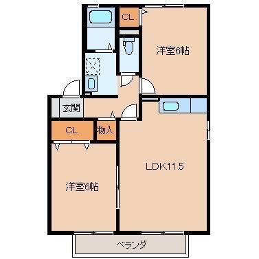 拡大写真：ソル レヴァンテＡ 2階201の間取り