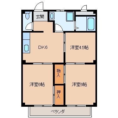 拡大写真：エスポワール萩原 2階201の間取り