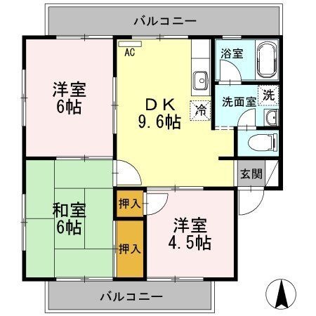 拡大写真:府中市中須町 3階301の間取り
