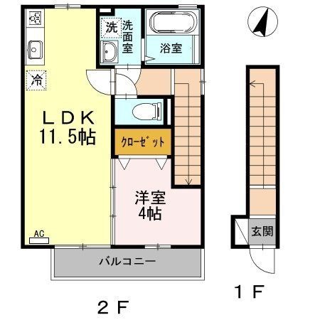 拡大写真:福山市駅家町大字万能倉 2階201の間取り