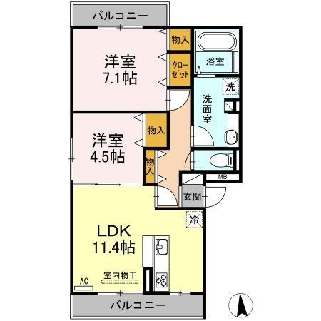 拡大写真:福山市水呑町 2階201の間取り