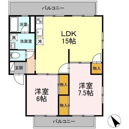 拡大写真:福山市東川口町3丁目 2階202の間取り