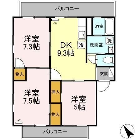 拡大写真:福山市東川口町3丁目 3階301の間取り