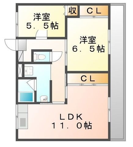 拡大写真:福山市駅家町大字万能倉 4階402の間取り