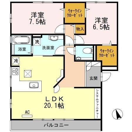 拡大写真:福山市新涯町5丁目 2階201の間取り