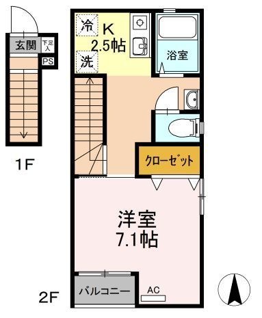 拡大写真:福山市明神町2丁目 2階201の間取り