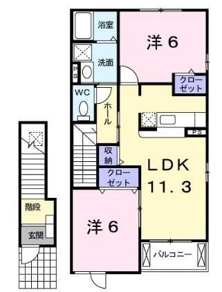 拡大写真：府中市中須町 2階202の間取り
