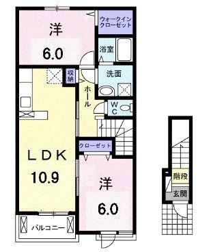 拡大写真：福山市駅家町大字万能倉 2階202の間取り