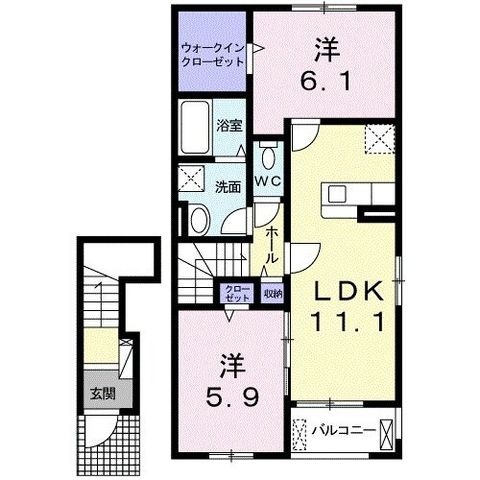 拡大写真:福山市神辺町大字新道上 2階203の間取り