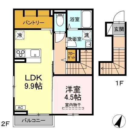 拡大写真:福山市大門町津之下 2階202の間取り