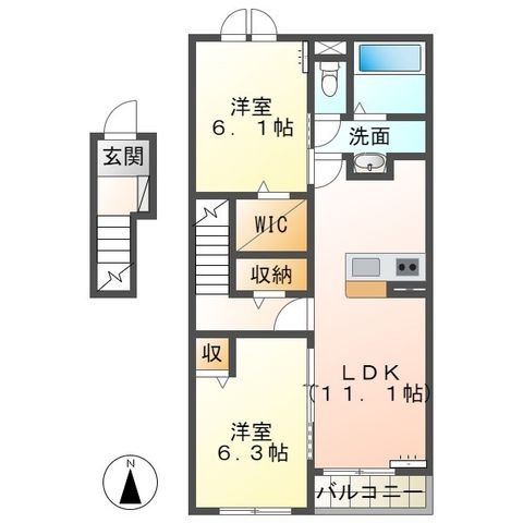 拡大写真:FeliceⅡ(フェリーチェⅡ) 2階202の間取り