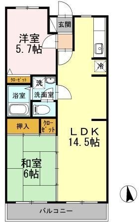 拡大写真：カサベルデU 1階105の間取り