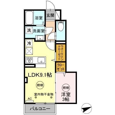 拡大写真:アモリール西牟田 1階105の間取り