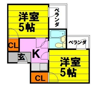 拡大写真:池田市鉢塚3丁目 3階2Cの間取り