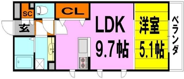 拡大写真:池田市石橋2丁目 3階201の間取り