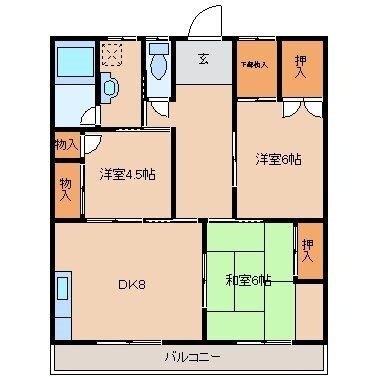 拡大写真:豊川グリーンハイツⅡ 2階202の間取り