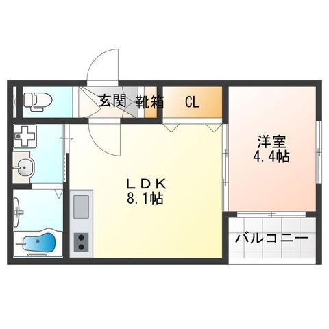 拡大写真:AIA難波南 1階104の間取り