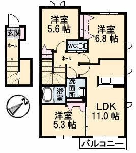 拡大写真:グリーンクレスト 2階201の間取り