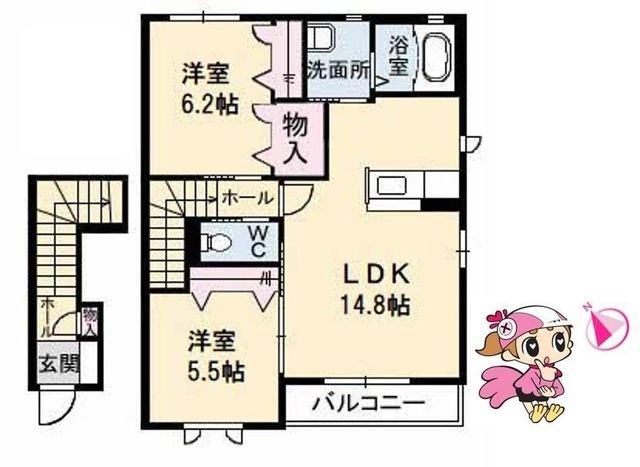 拡大写真:板野郡北島町高房字勝瑞境 2階205の間取り