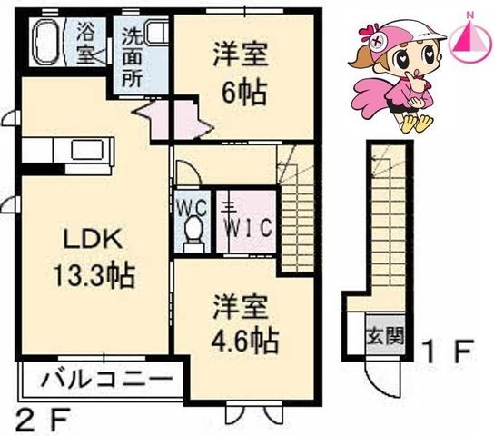 拡大写真:徳島市川内町平石若宮 2階202の間取り