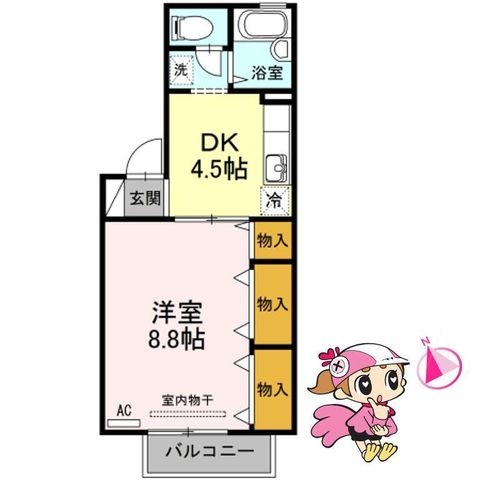 拡大写真:徳島市川内町北原 2階206の間取り