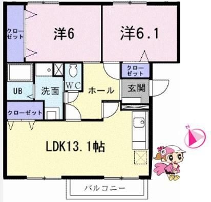 拡大写真:徳島市八万町内浜 2階201の間取り