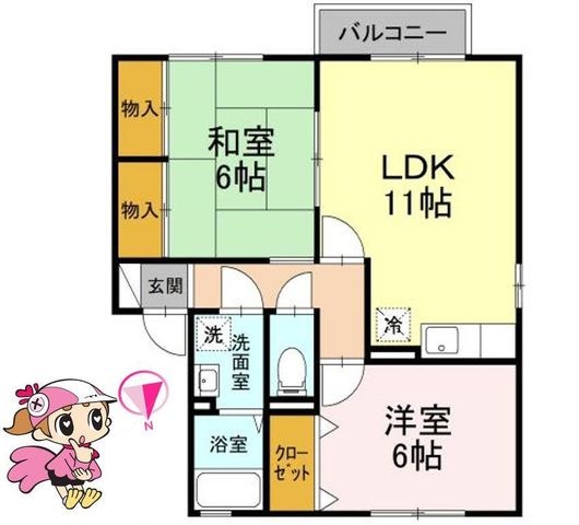 拡大写真：徳島市八万町夷山 2階202の間取り