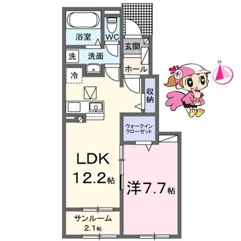 拡大写真:徳島市八万町川南 1階105の間取り
