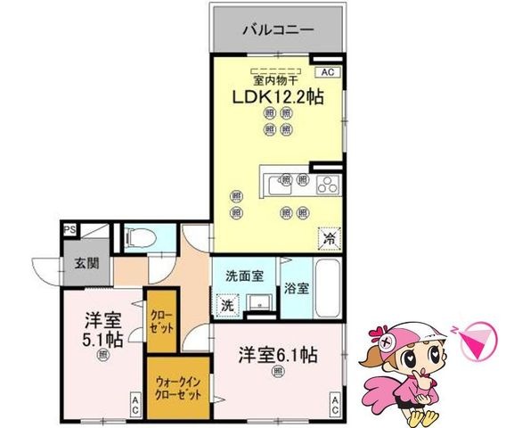 拡大写真:徳島市北田宮2丁目 2階203の間取り