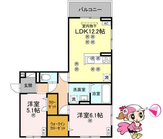 拡大写真:徳島市北田宮2丁目 2階303の間取り