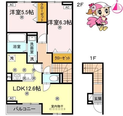 拡大写真：徳島市八万町上福万 2階203の間取り