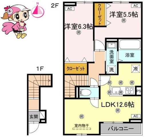 拡大写真：徳島市八万町上福万 2階205の間取り