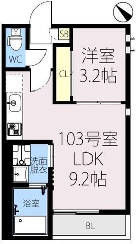 拡大写真:越谷市大字大房 1階103の間取り