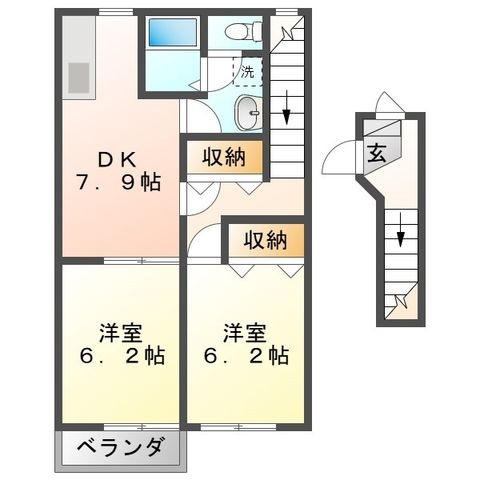 拡大写真:クレストールKIKI A 2階202の間取り