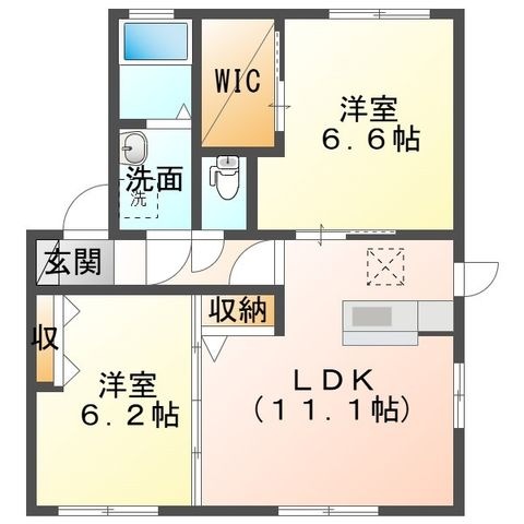 拡大写真:豊前市大字赤熊 1階101の間取り