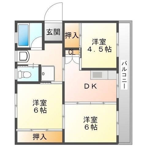 拡大写真:佐世保市松原町 4階1-403の間取り