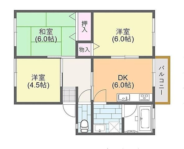 拡大写真:グリーンハウスC 2階201の間取り